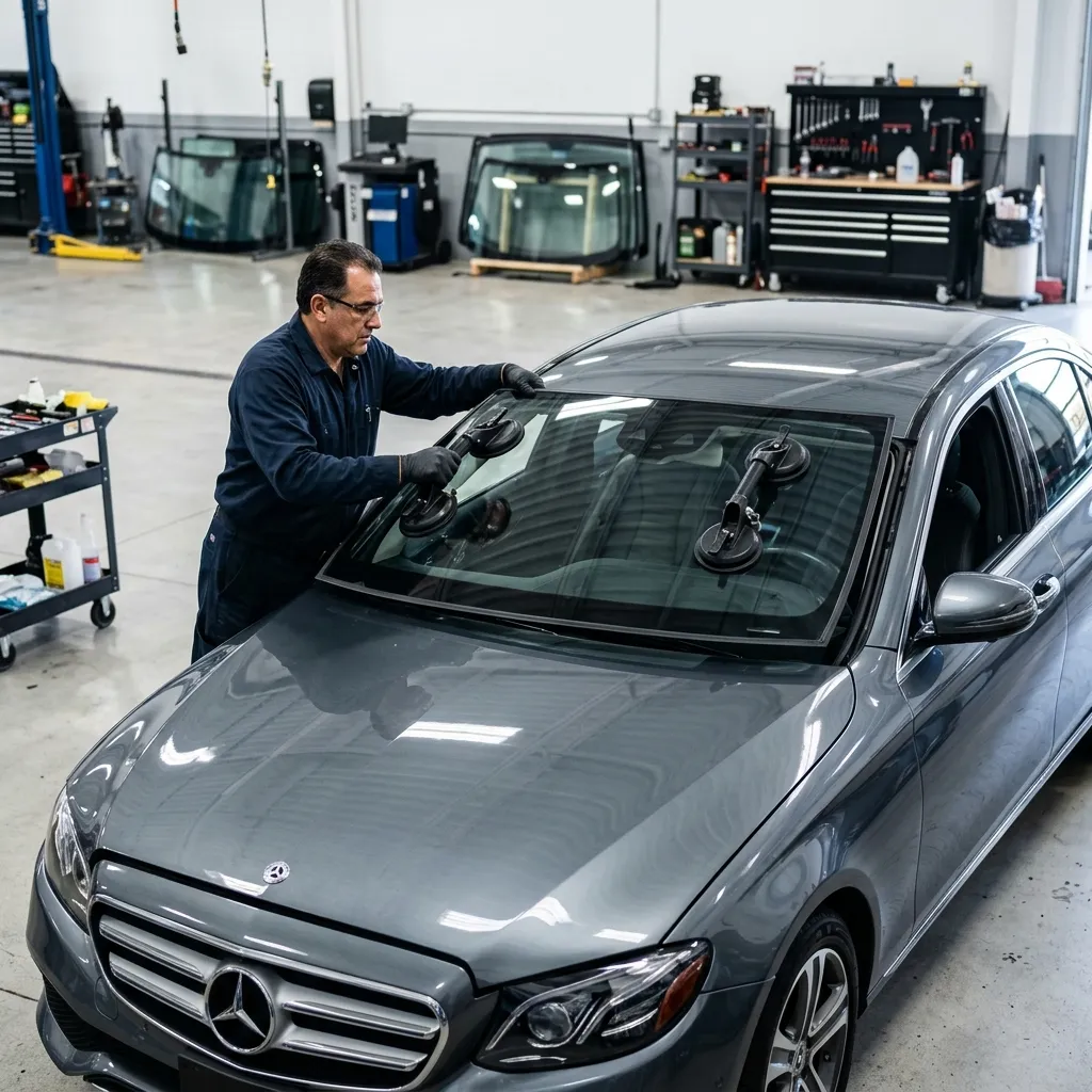 Installation of a classic car windshield with rubber piping